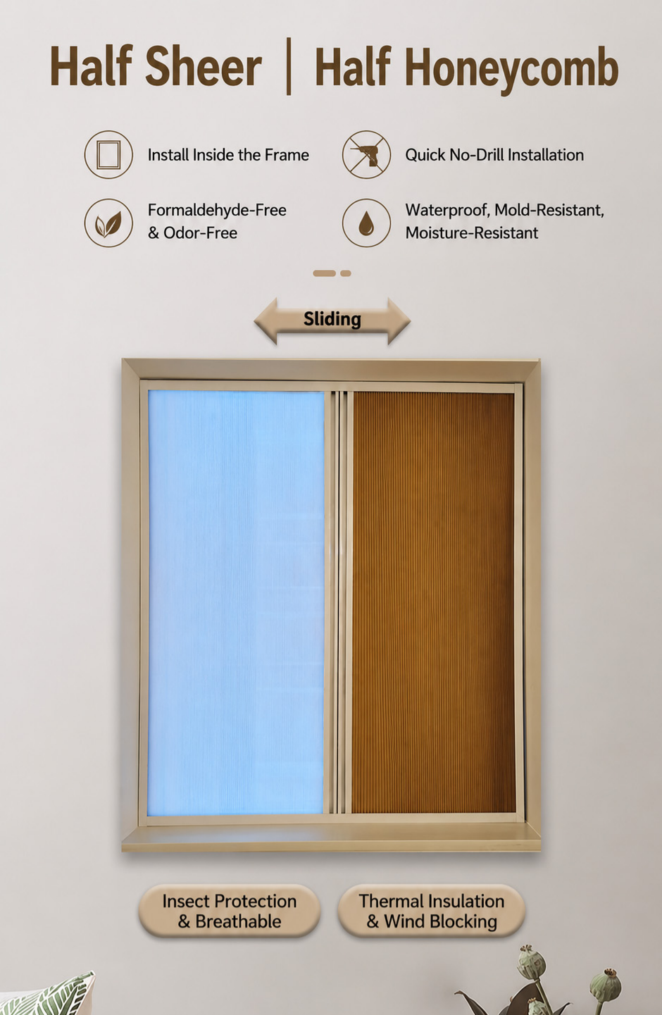 Day and night honeycomb push-pull invisible sunshade blind - Door/Window | CHEERFUL Kenya image 4