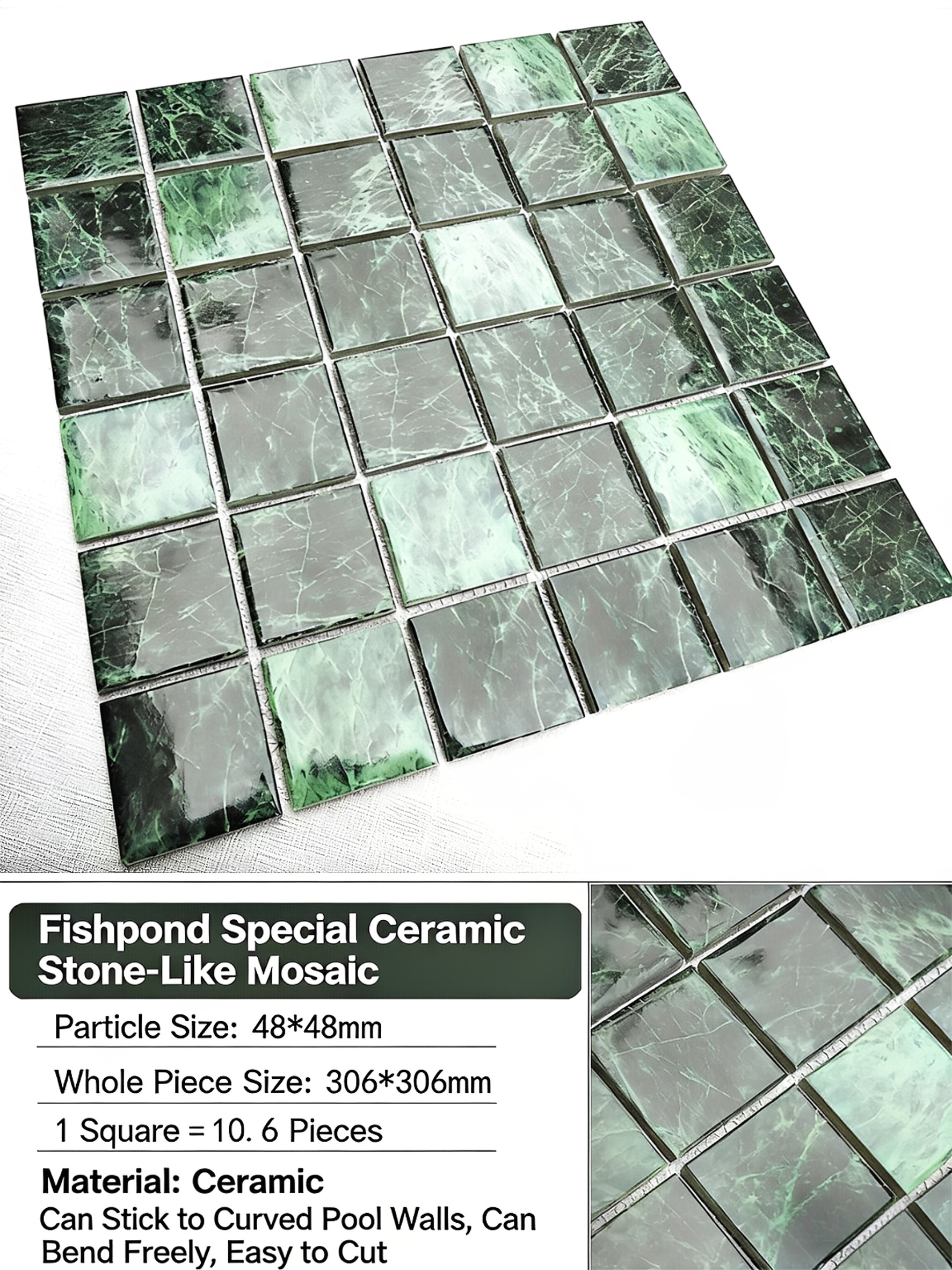 Stone mosaic tiles, small pieces of bathroom, bath pool, swimming pool, large flower green pool, fish pool, marble retro style - Tile(Small Stone) / Pool Tiles / Specialized Outdoor Tiles | CHEERFUL Kenya image 9 detail view