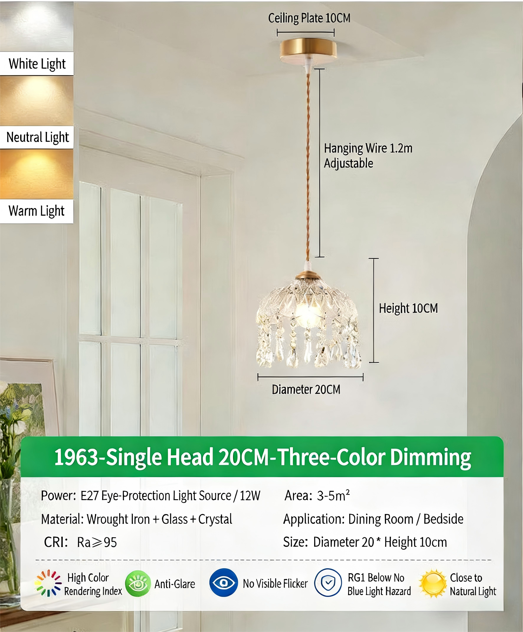 Hallway Lighting, Corridor Lighting, Modern Minimalist Style, Staircase Entrance Hall, Balcony Lighting, French Crystal Chandelier, Small Pendant Light (P271) - Lighting Fixtures | CHEERFUL Kenya detail view