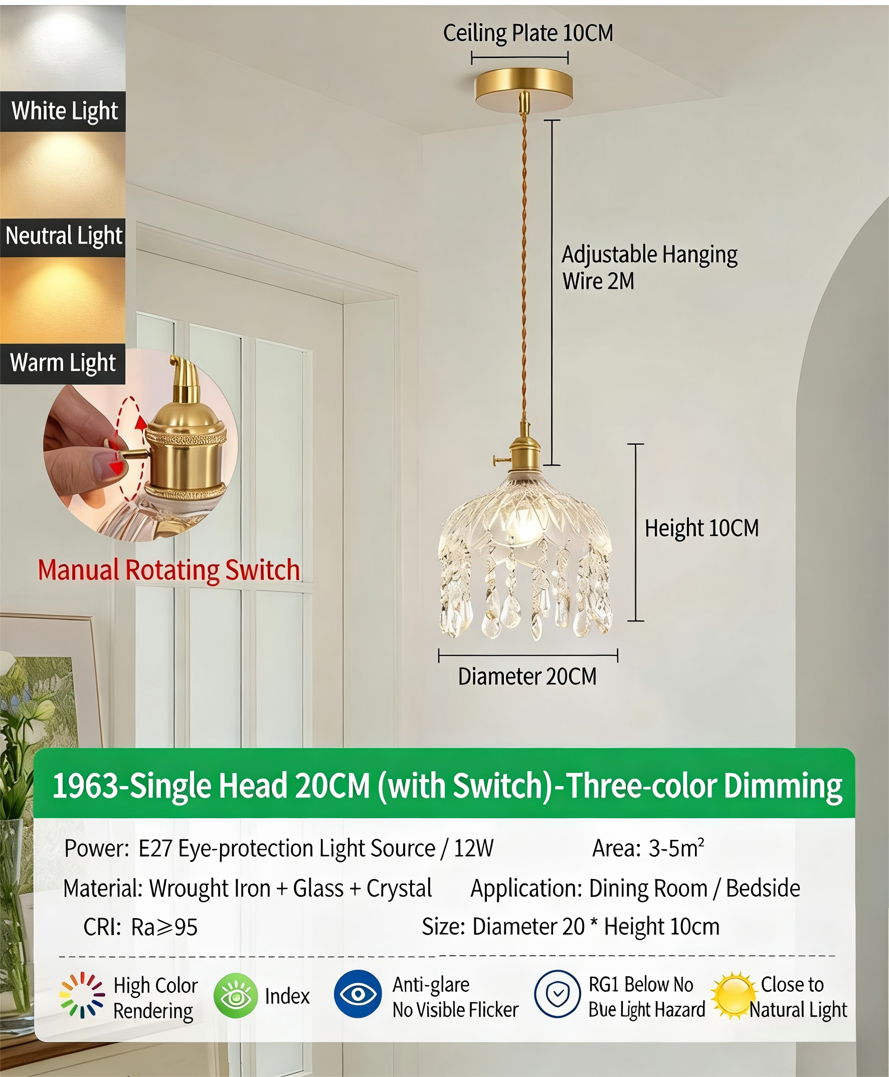 Hallway Lighting, Corridor Lighting, Modern Minimalist Style, Staircase Entrance Hall, Balcony Lighting, French Crystal Chandelier, Small Pendant Light (P271) - Lighting Fixtures | CHEERFUL Kenya image 2 detail view