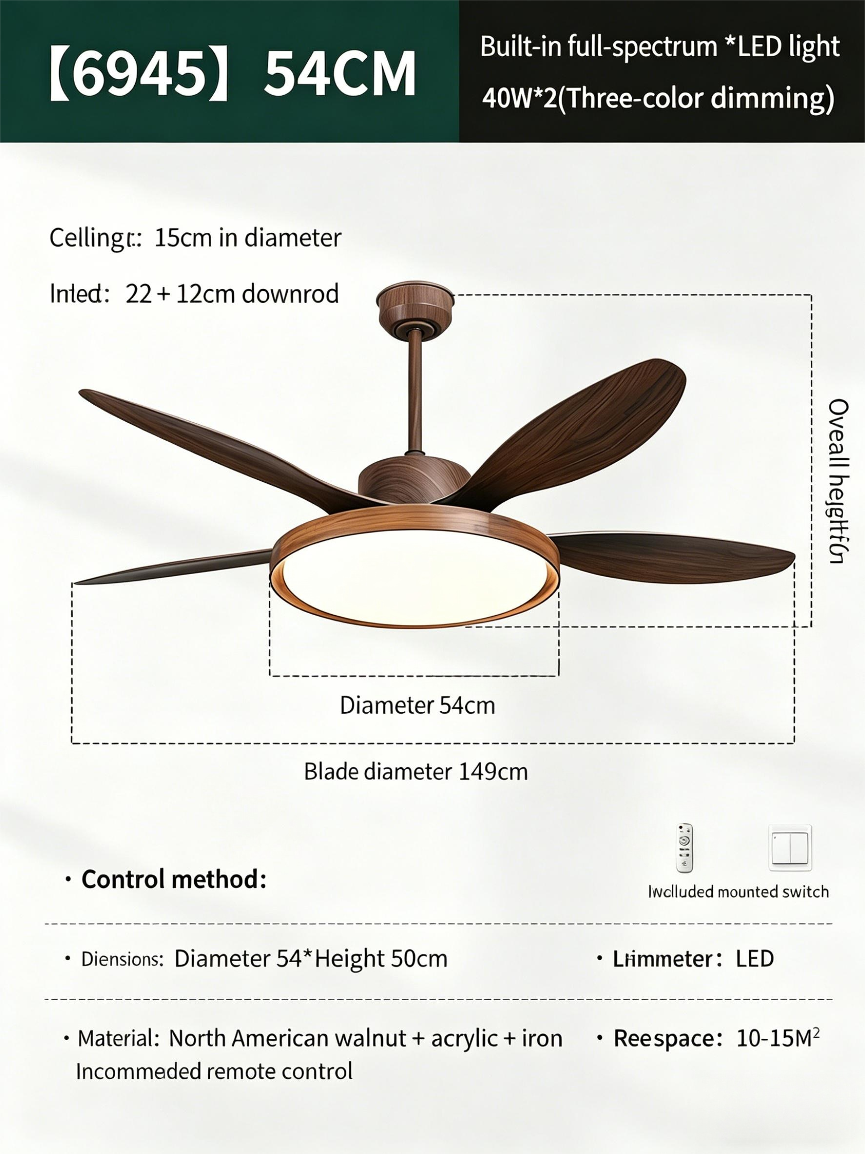 North American black walnut living room ceiling fan light, vintage dining room bedroom high wind ceiling fan with light - Ceiling Fans | CHEERFUL Kenya image 5