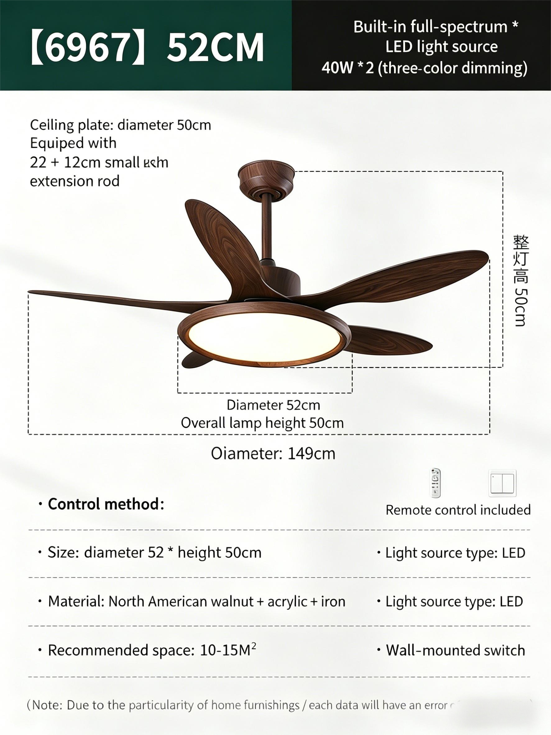 North American black walnut living room ceiling fan light, vintage dining room bedroom high wind ceiling fan with light - Ceiling Fans | CHEERFUL Kenya image 2 detail view