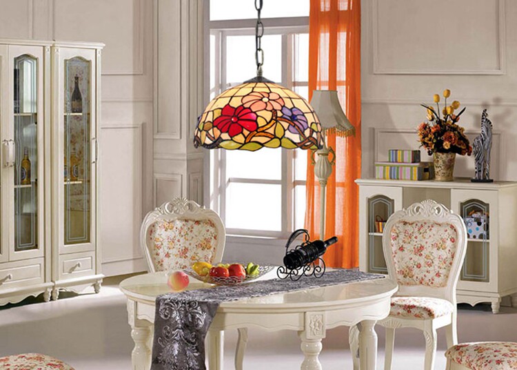 American retro colored glass restaurant light, European bar tea room bedroom balcony corridor glass hanging lamp - Lighting Fixtures | CHEERFUL Kenya image 7 detail view
