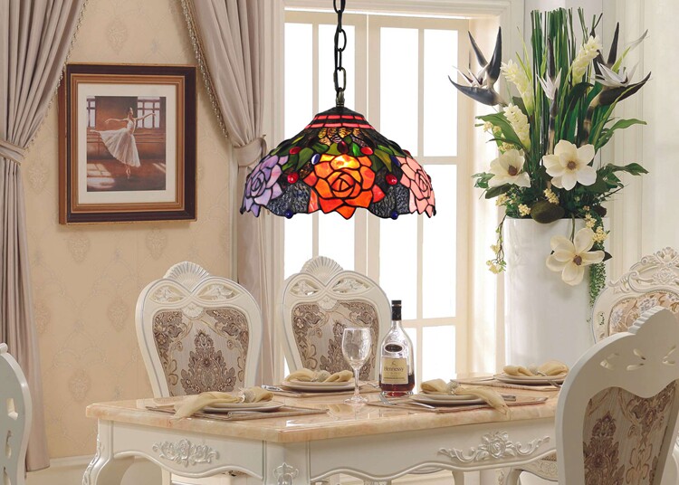 American retro colored glass restaurant light, European bar tea room bedroom balcony corridor glass hanging lamp - Lighting Fixtures | CHEERFUL Kenya image 10 detail view