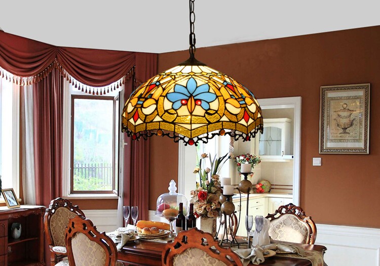 American retro colored glass restaurant light, European bar tea room bedroom balcony corridor glass hanging lamp - Lighting Fixtures | CHEERFUL Kenya image 11 detail view