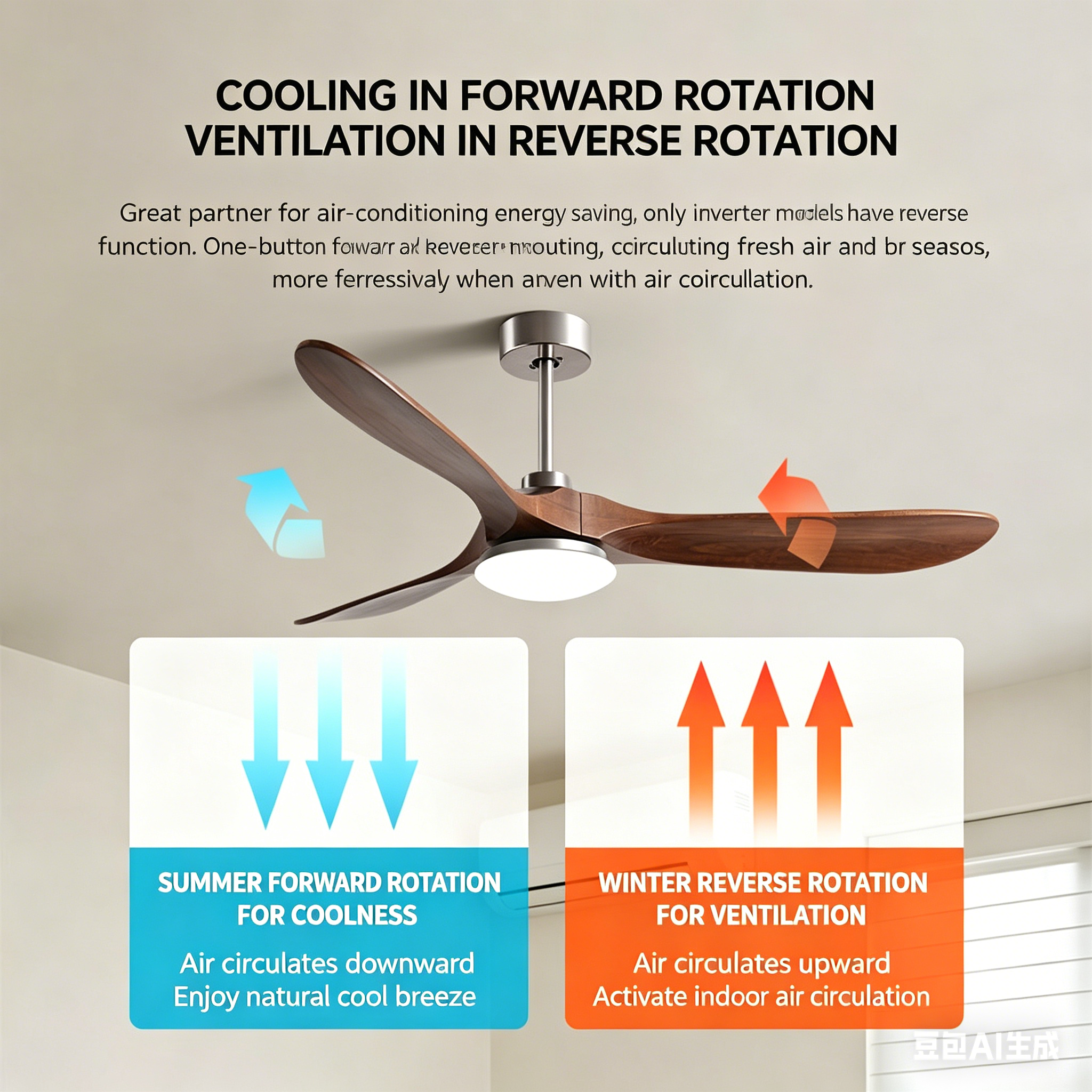 90 inch high wind solid wood ceiling fan light, variable frequency integrated electric fan light - Ceiling Fans | CHEERFUL Kenya image 2