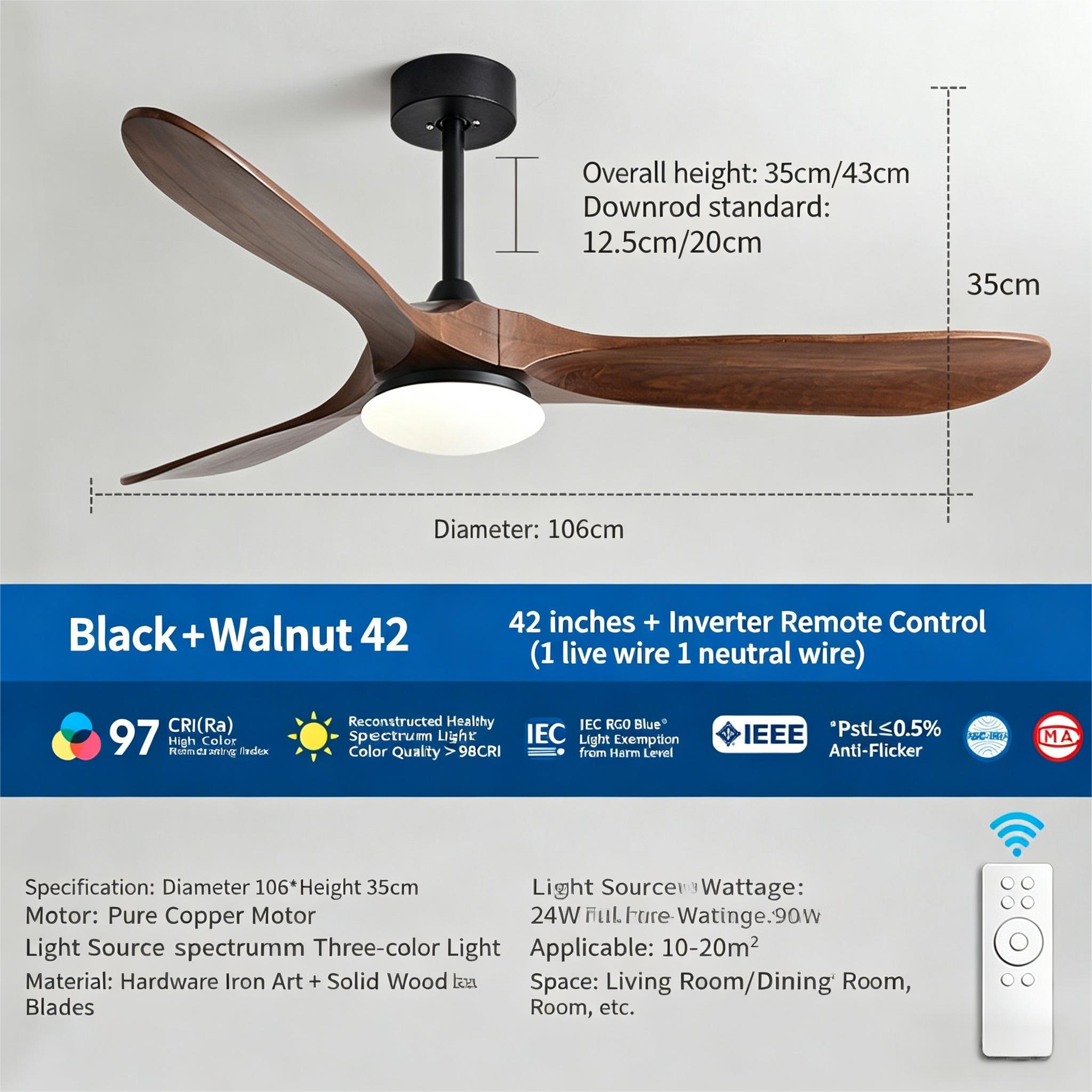 90 inch high wind solid wood ceiling fan light, variable frequency integrated electric fan light - Ceiling Fans | CHEERFUL Kenya detail view