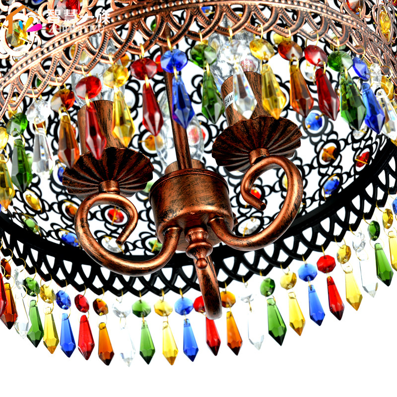 Bohemian retro wrought iron restaurant single head colorful crystal lamp, creative specialty American coffee shop triple head chandelier - Lighting Fixtures | CHEERFUL Kenya image 4