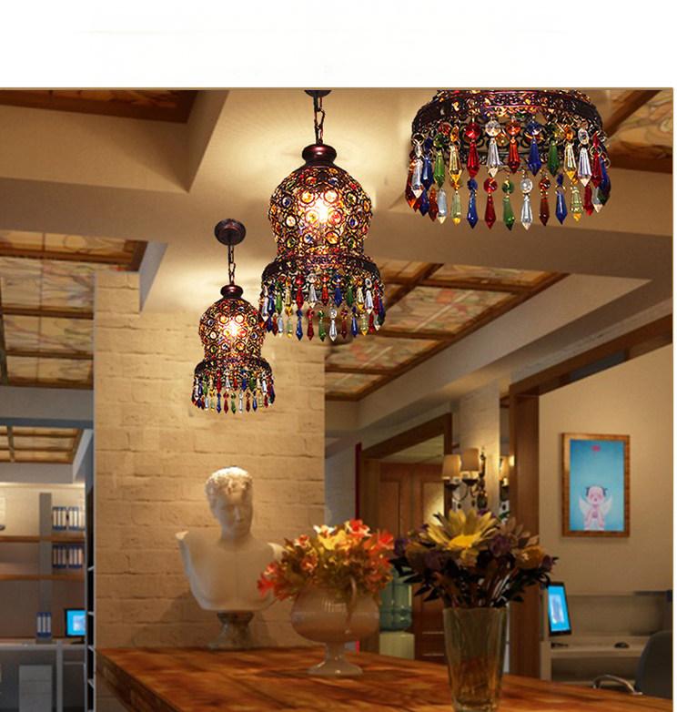 Bohemian retro wrought iron restaurant single head colorful crystal lamp, creative specialty American coffee shop triple head chandelier - Lighting Fixtures | CHEERFUL Kenya detail view