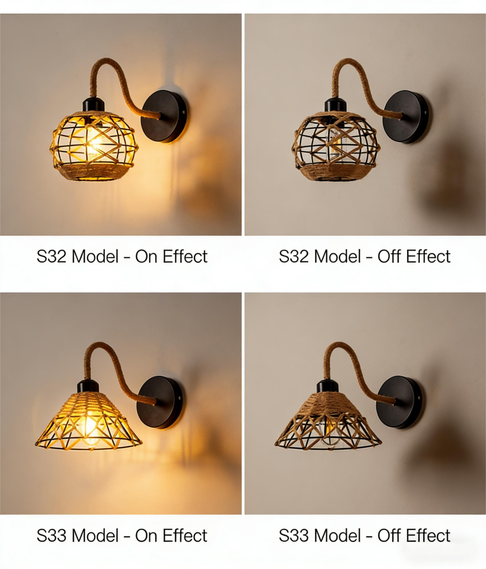 Industrial style wall lamp, creative restaurant, living room, corridor, balcony, bedroom, study iron rope wall lamp - Lighting Fixtures | CHEERFUL Kenya image 4 detail view